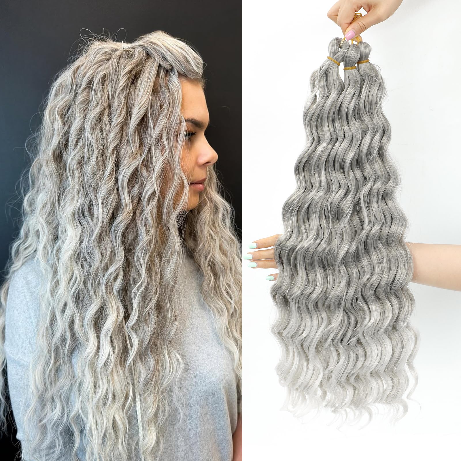 MLETULIPS Curly Crochet Braiding Hair Extensions Deep Wave Braiding Hair Ocean Wave Crochet Hair Soft Synthetic Bohemian Curly Water Wave Crochet Braids for Women (T10/56C#