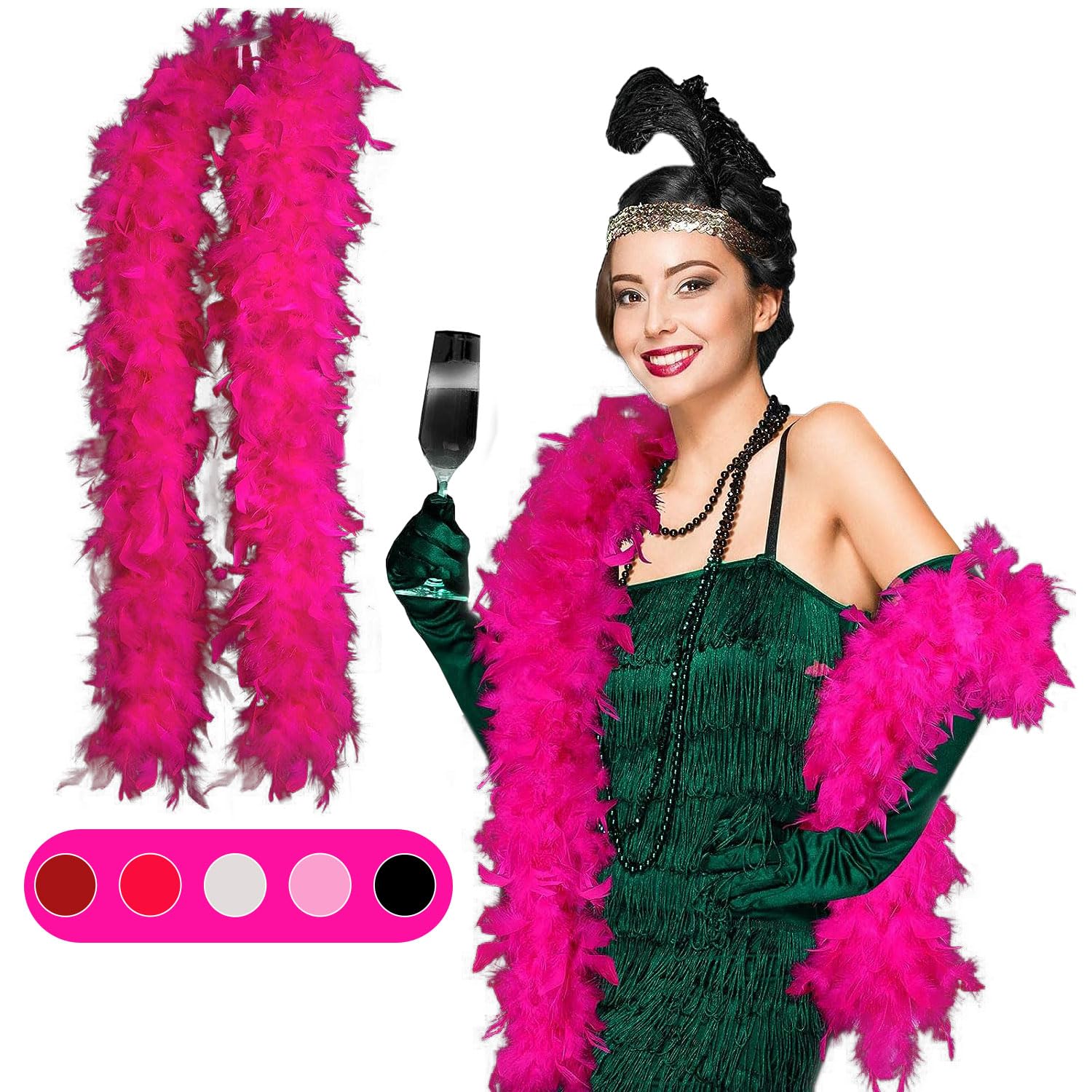 The Fancy Dress Womens Feather Boas - 60G Thick Hen Night Flapper Accessory For Wedding Christmas Concert UK (Hot Pink)