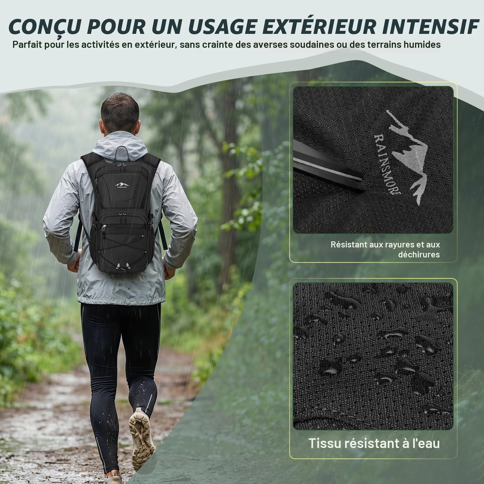 RAINSMORE Sac à dos d'hydratation avec poche à eau, 2 l, léger, isolé, avec protection contre la pluie, pour homme et femme, sac à dos de course à pied