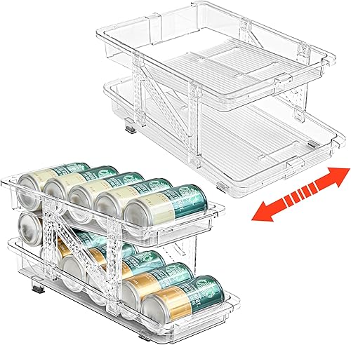 Organizador dispensador de latas de soda para refrigerador y soportes para latas de burbujas, amplio ajustable (paquete de 2 unidades, transparente)