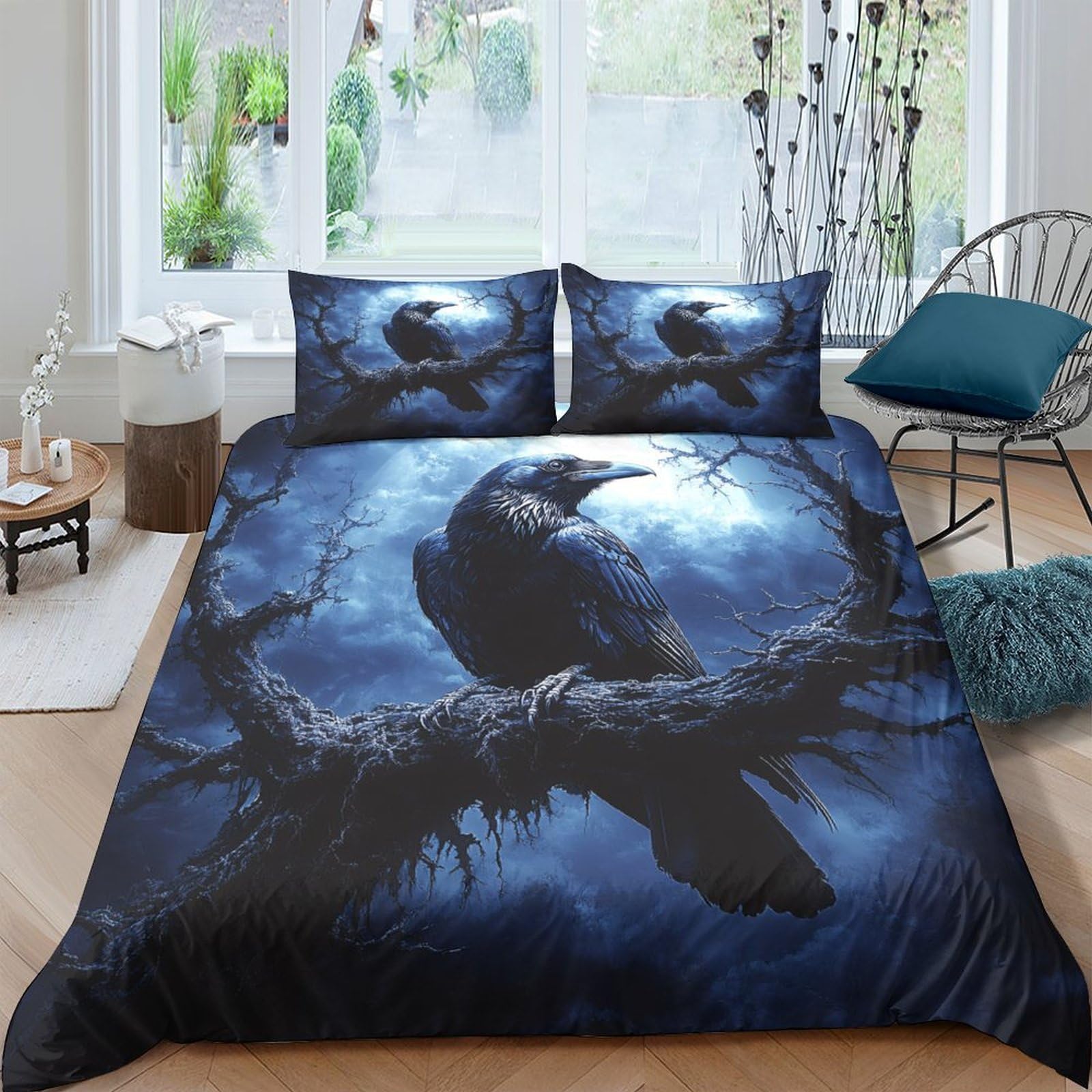 Ctjqhvkz Style-3 3D Printed Midnight Raven Fitted Sheet Microfiber Soft Breathable Moonlit Forest Mattress Cover For Bedroom Decor Single（135X200cm）