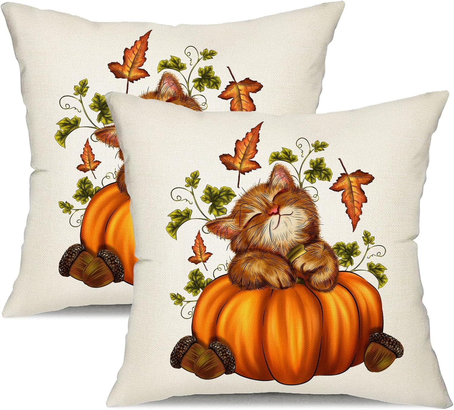 JXZYGMD Fall Pillow Cover 18x18 Set of 2, Pumpkin Cat