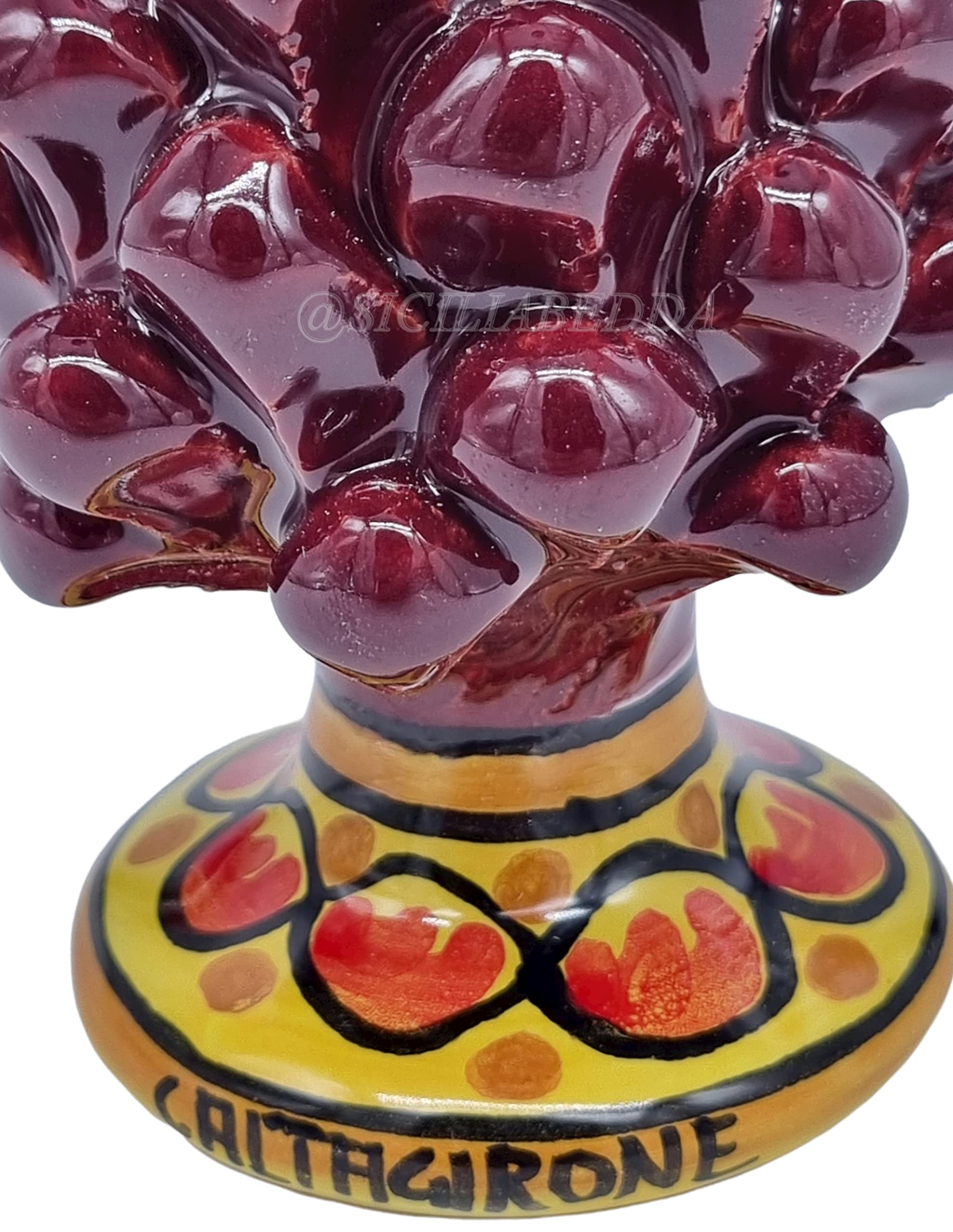 sicilia bedda - Ceramiczna Pigna Sycylia z Caltagirone - zdobiona nóżka - 100% ręcznie robiona Sycylia (wysokość 12 cm, bordowy)
