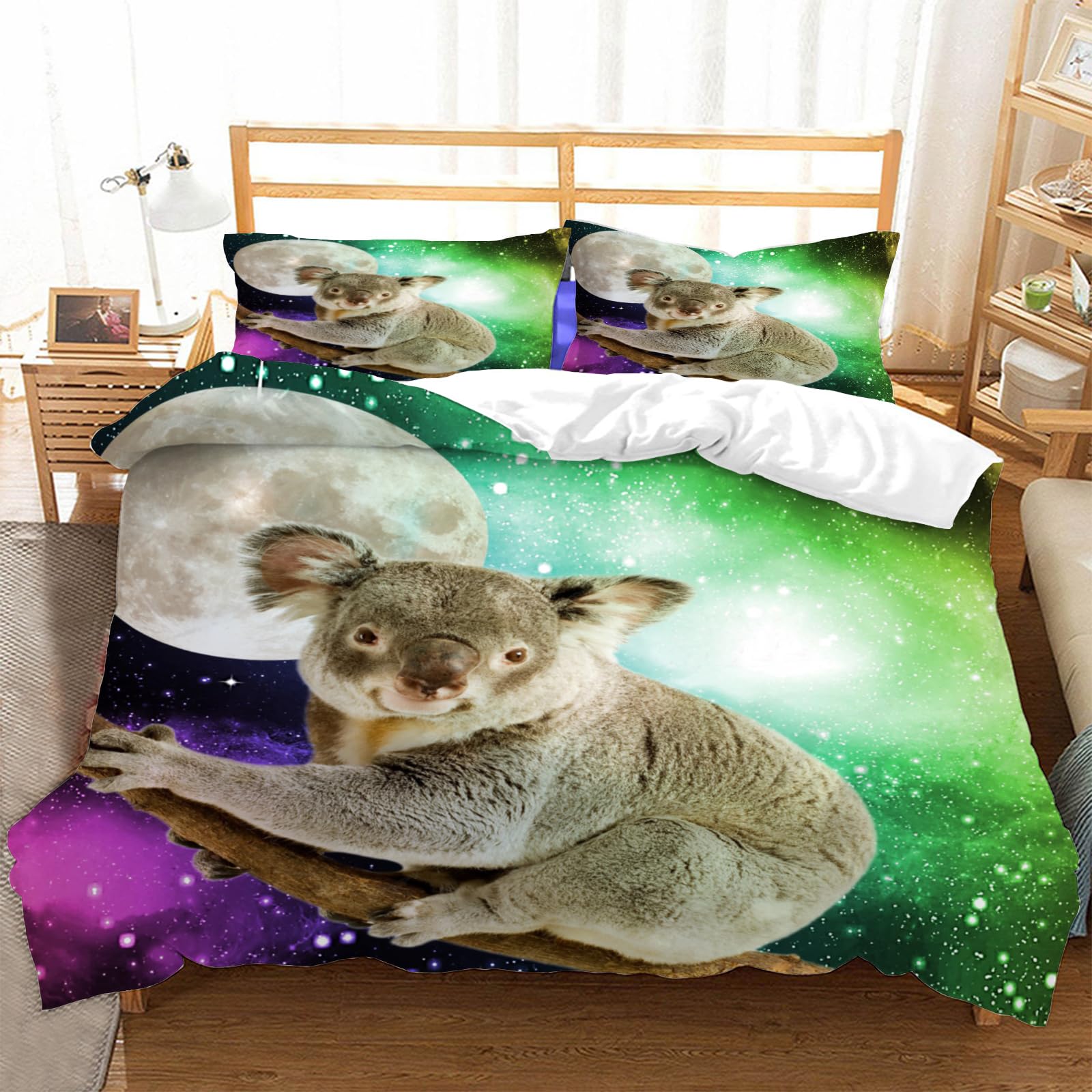Housse de couette 240x260 koala anti-plis et facile à fermer