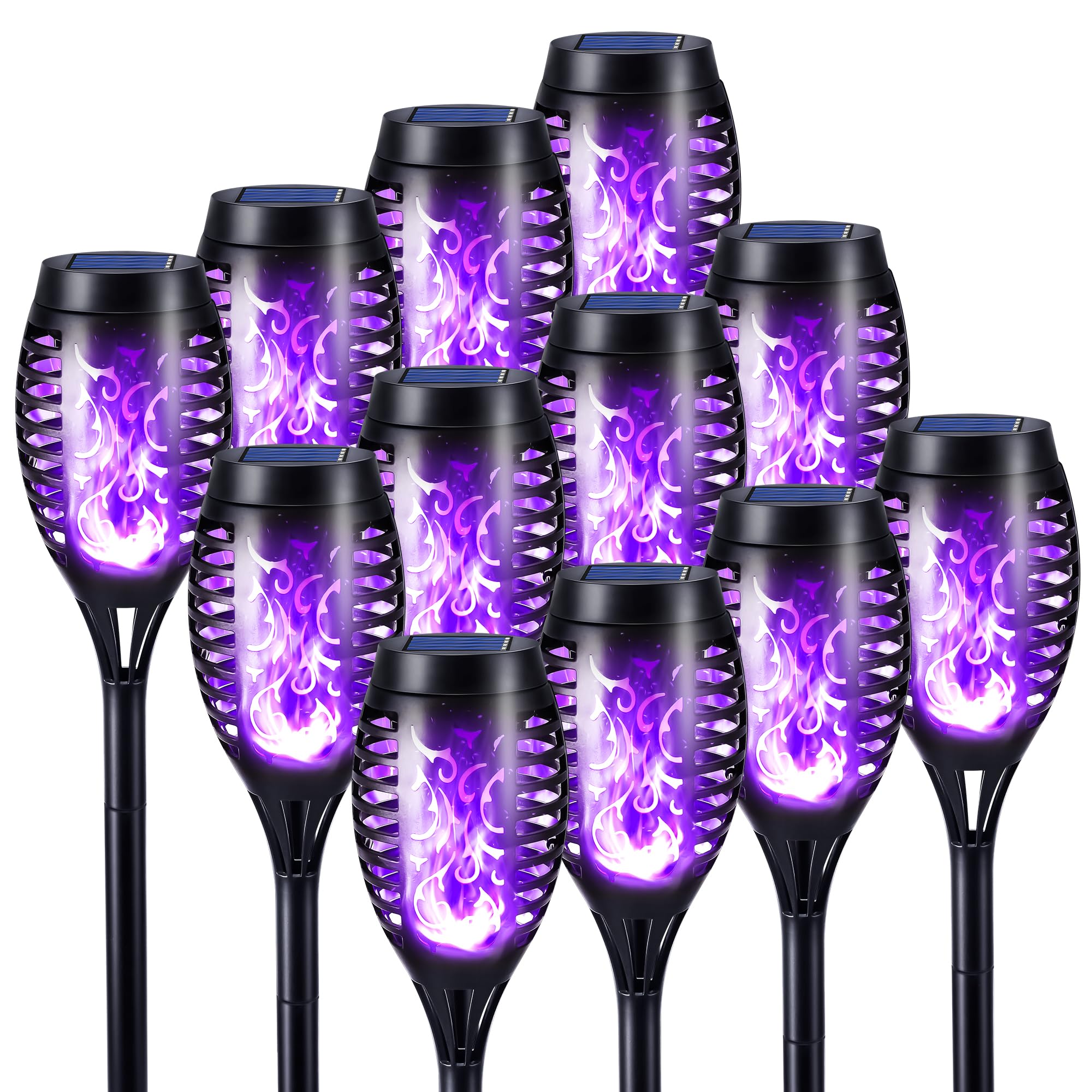 Toodour Solar Torch Flame Lights, 12 Pack Outdoor Flickering Flame Waterproof Pathway Lights Landscape Decoration for Garden, Lawn, Yard - Purple