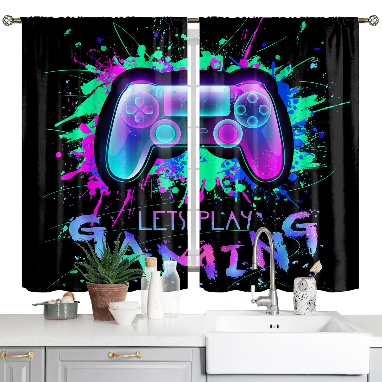 Cortinas Gamepad 117x138cm 2 Paneles, Manija De Juego De