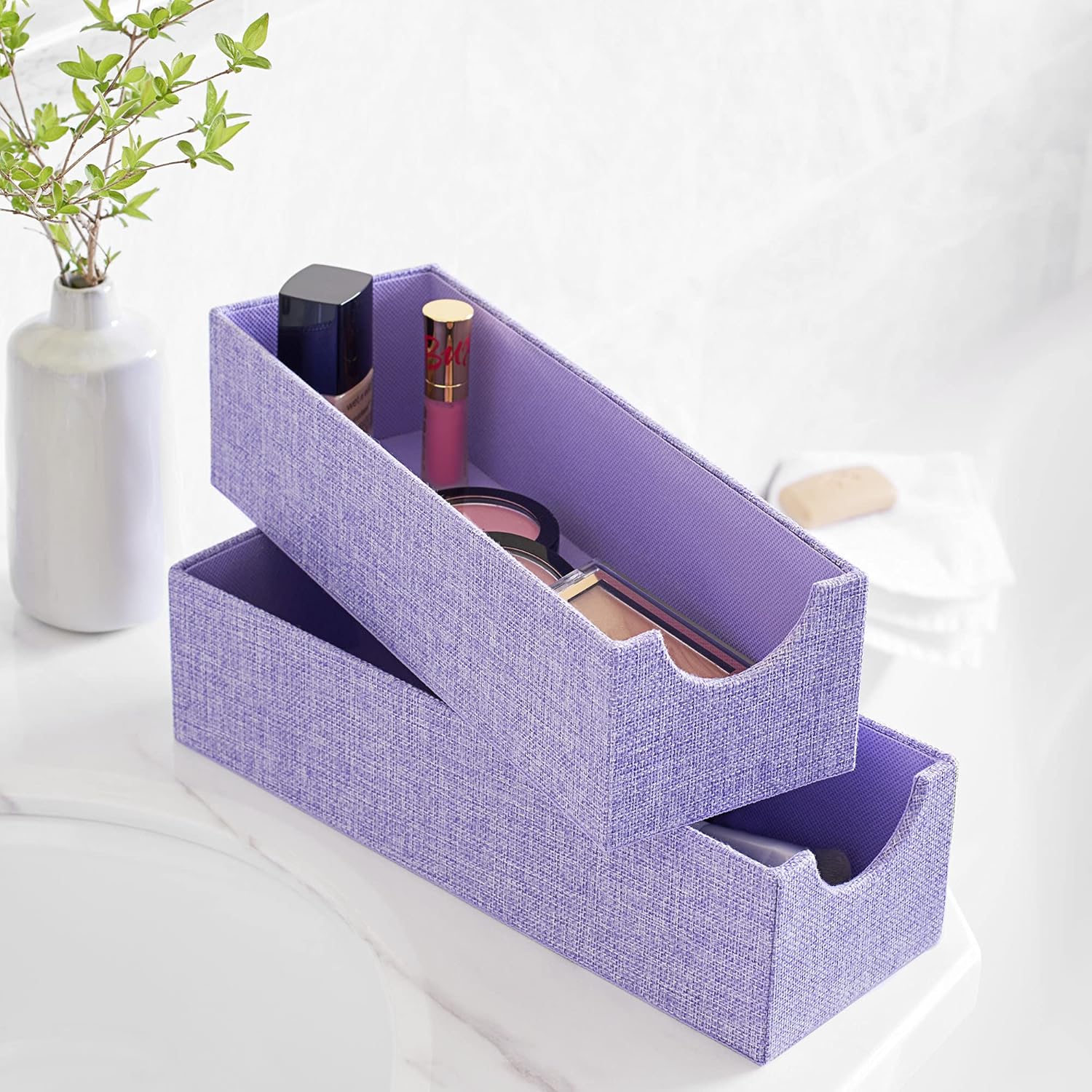 Set of 2 Iris Narrow Drawer Organizers with Polyester Linen