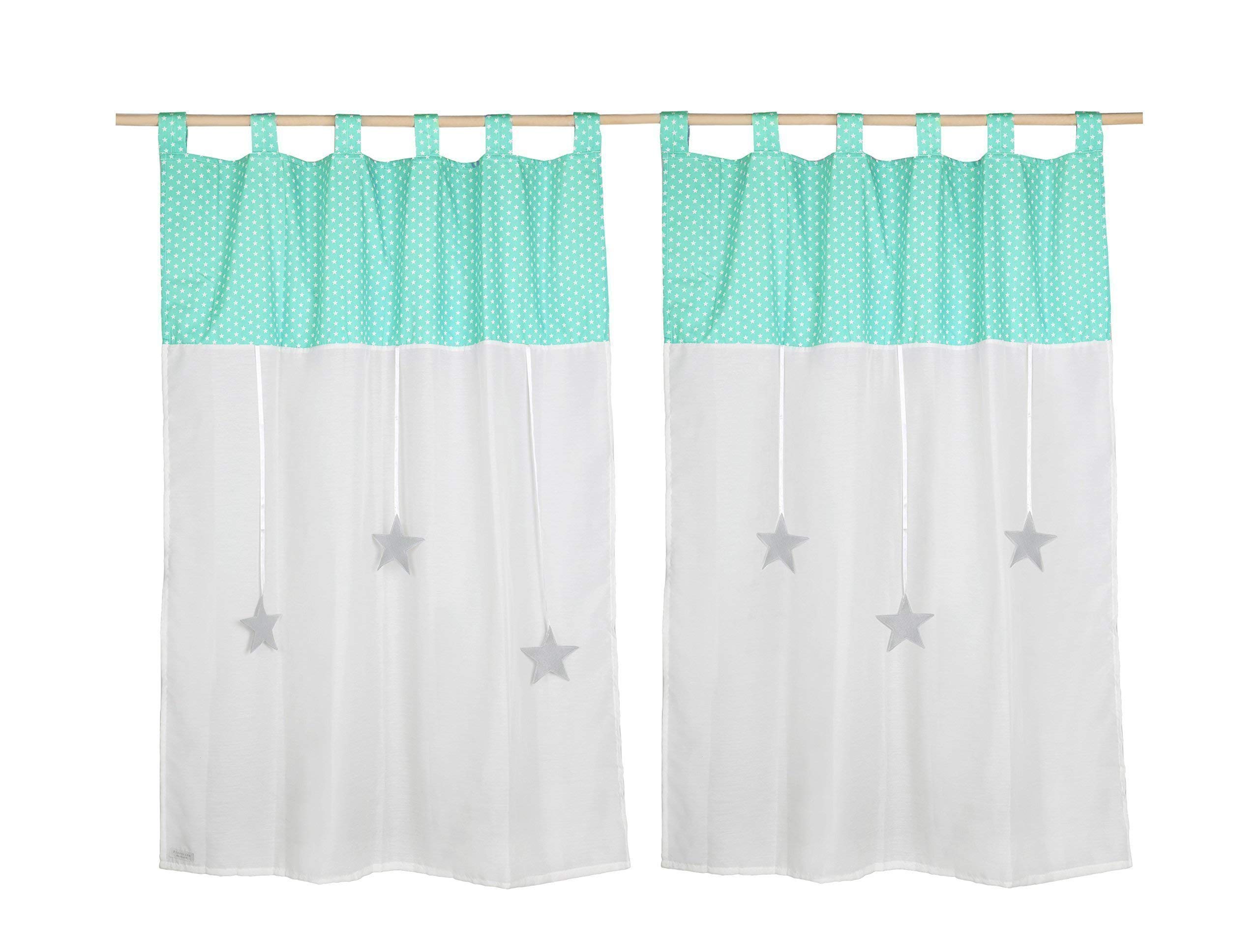 Piccolina Boutique Nursery & Kids Room Curtain Aqua & White Stars-decorative High Quality Tab Top Curtain Kids Curtain, for Boys or Girls