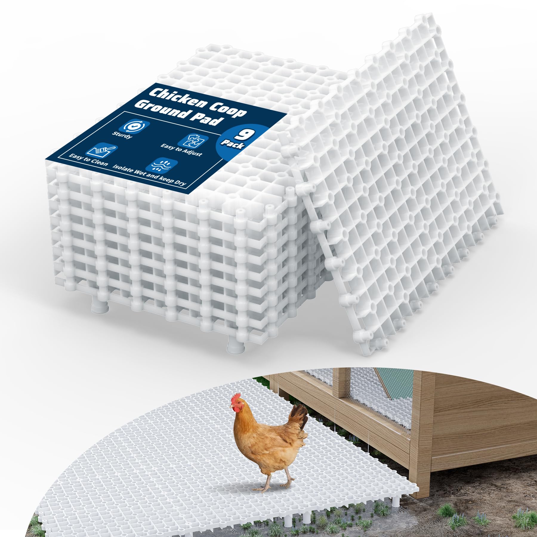 Almohadilla de suelo para gallinero, 25,4 x 19,5 cm, almohadillas para caminar sobre el suelo, evitar el agua y la humedad, se adapta a pollos activos o zonas de comer, paquete de 9