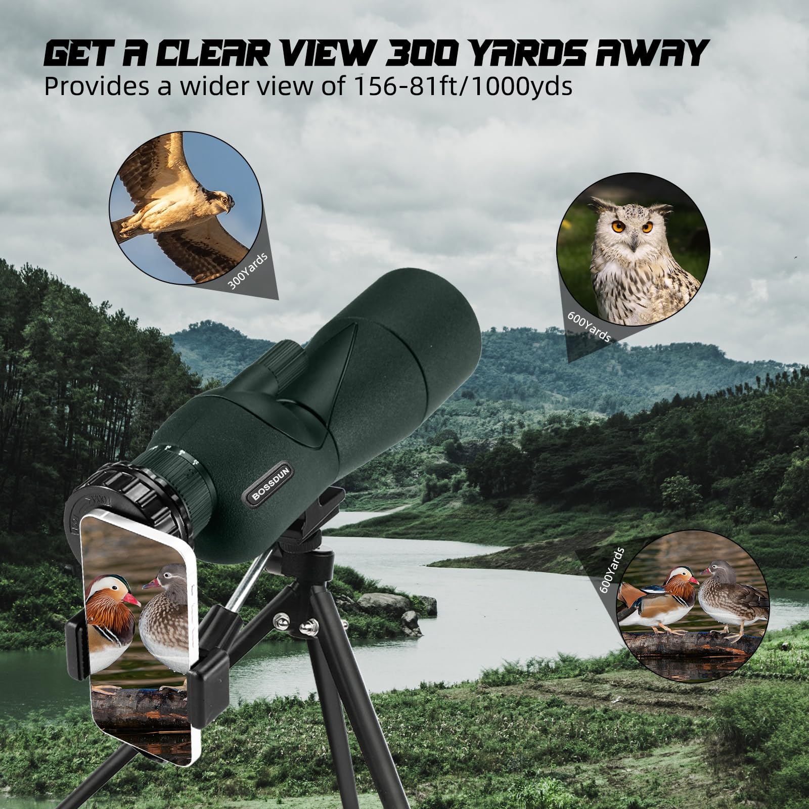Telescopio, Ultra HD 25-75X60 Telescopio, Doble Enfoque ED, Impermeable FMC Lente-BAK4 Prisma con Trípode Maletín de Transporte para Tiro al Blanco Caza Observación de Aves Paisajes Silvestres