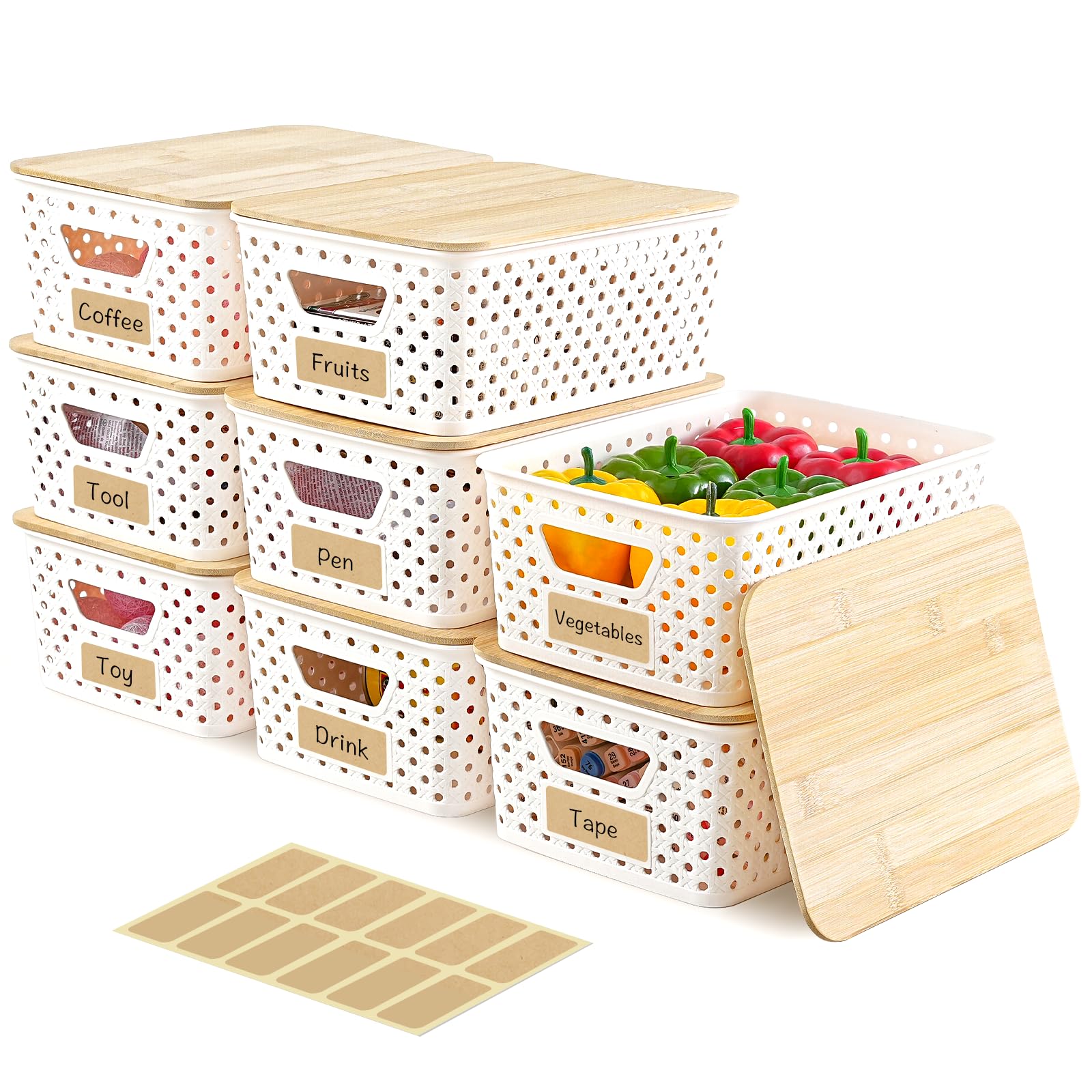 Photo 1 of AntStep 8 Pack Stackable Storage Bins with Bamboo Lids