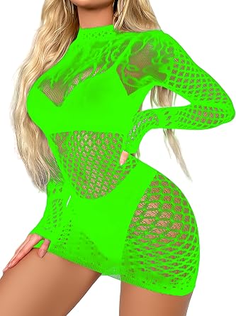 Fishnet Lingerie Rainbow Bodycon Dress Rave Outfit For Women Mesh Chemise Babydoll