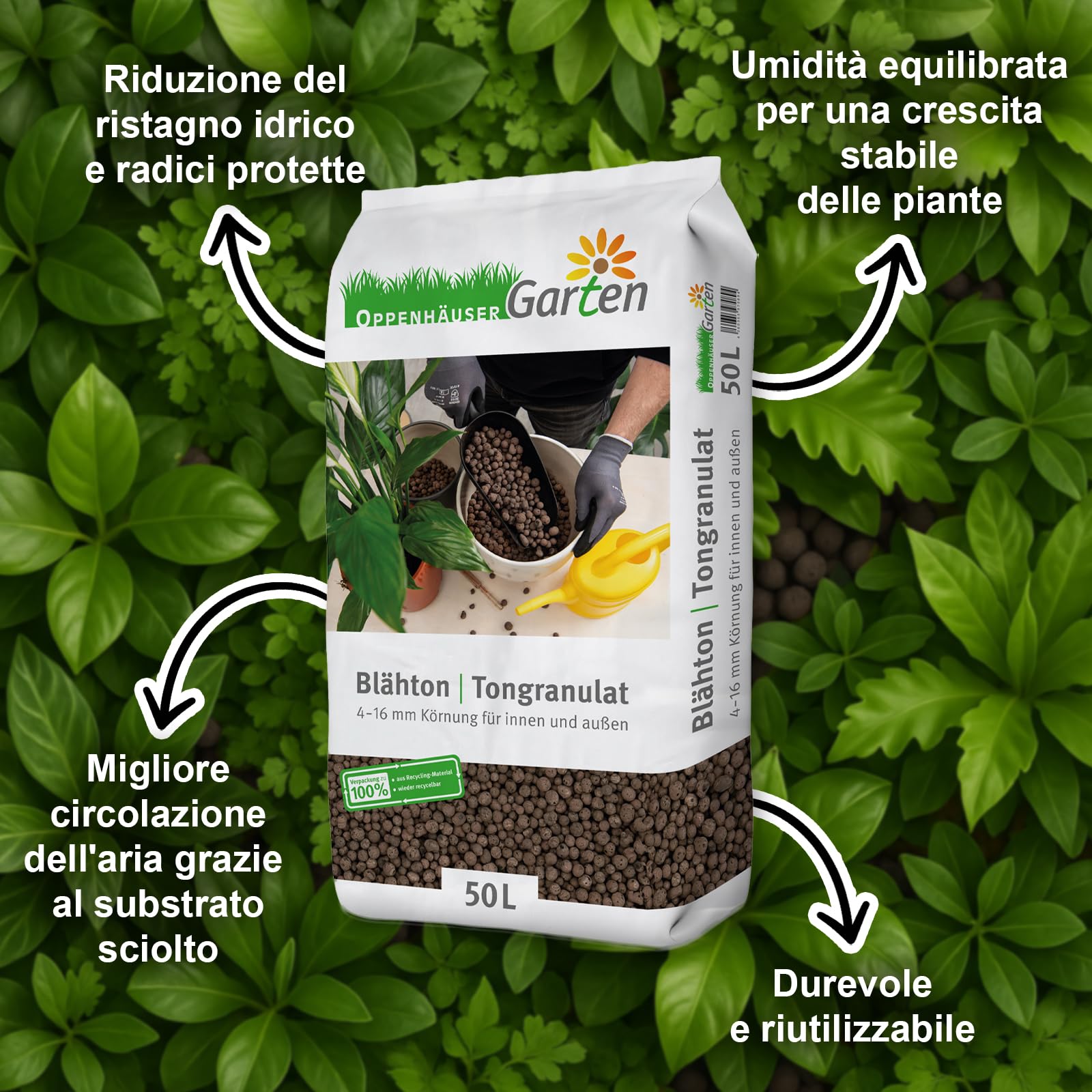 Argilla espansa 50L: Granulato di Argilla 4–16 mm per Giardino, drenaggio e Coltura idroponica in vasi da Fiori, Piante da Interno, per Uso Interno ed Esterno