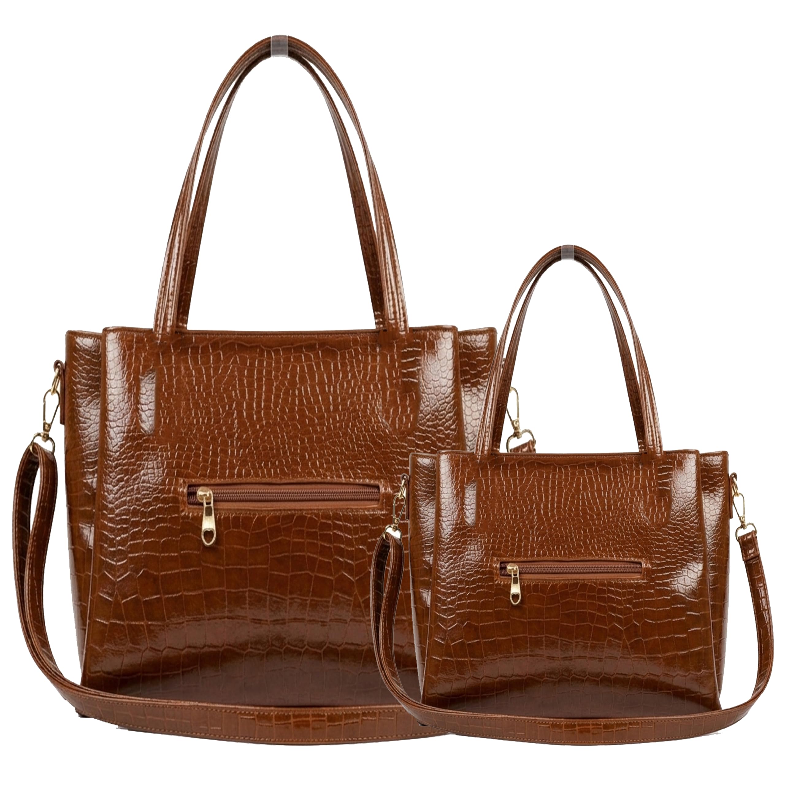 AVÉRAA Women’s Handbag Combo Set | Croco Pattern Tote Bag with Sling Purse | Stylish Brown Shoulder Bag for Office, College, Travel & Daily Use | Multi Zip Compartments