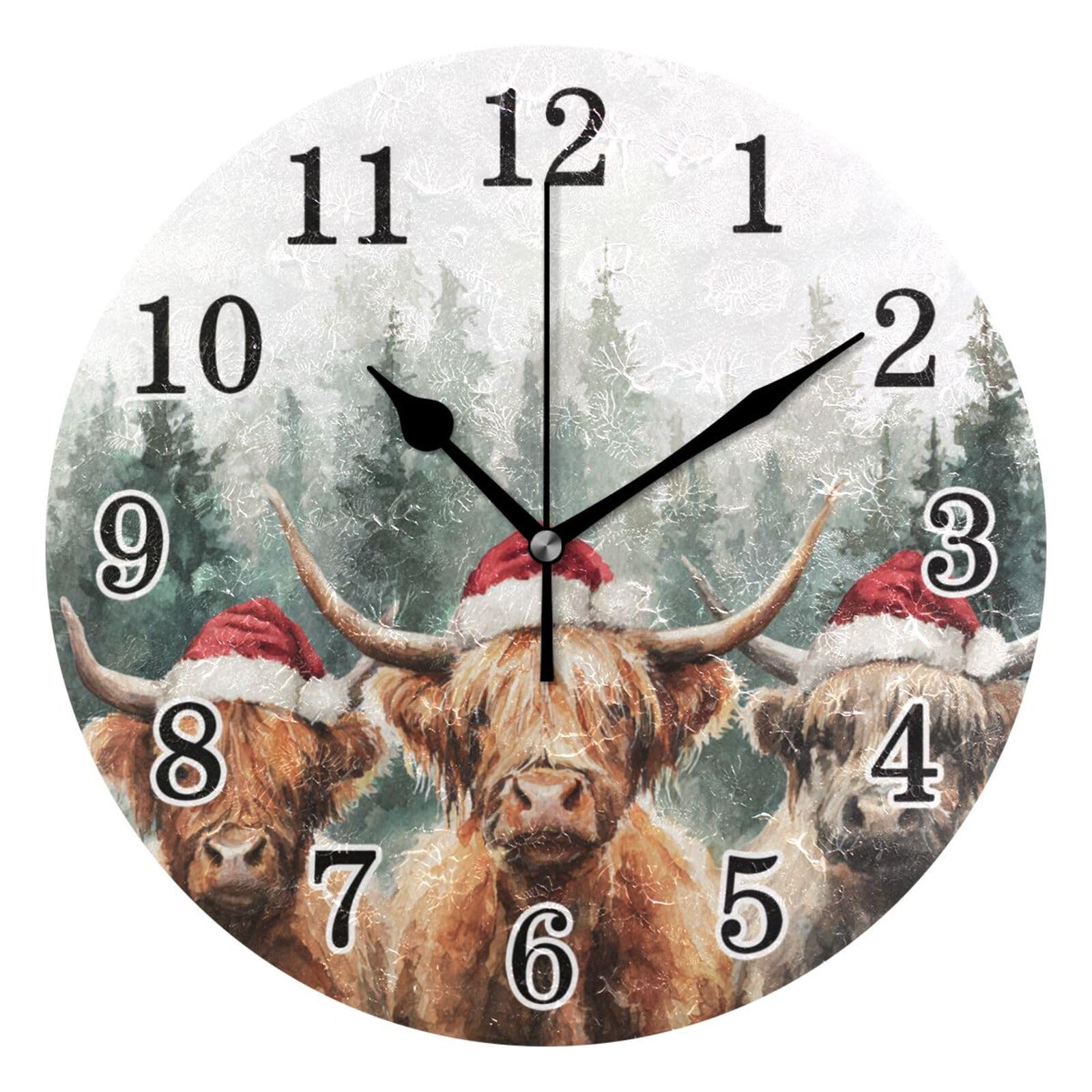 Horloge murale pour déco café et cuisine moderne pendule silencieuse vache des Highlands