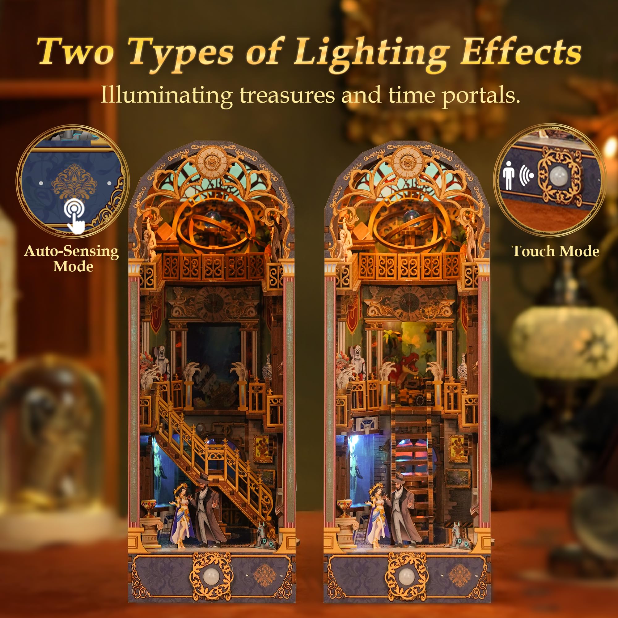 Tonecheer Kit fai da te Book Nook con Protezione Antipolvere e luce LED, Spacetime Museum Puzzle in Legno 3D, Parti Mobili e Rotanti, Fermalibri Creativi per Biblioteca, Idee Regalo per Adulti