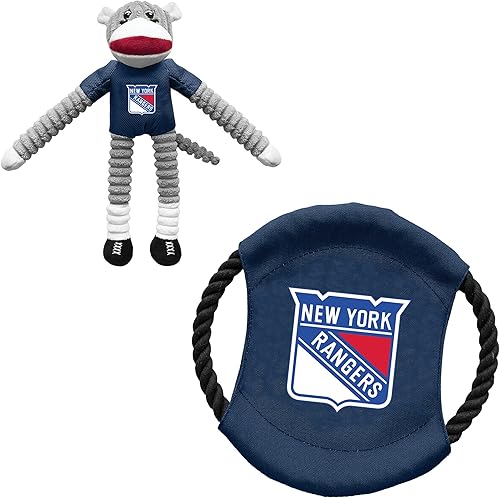 Littlearth New York Rangers NHL Sock Monkey and Flying Disc - Juego de juguetes para mascotas
