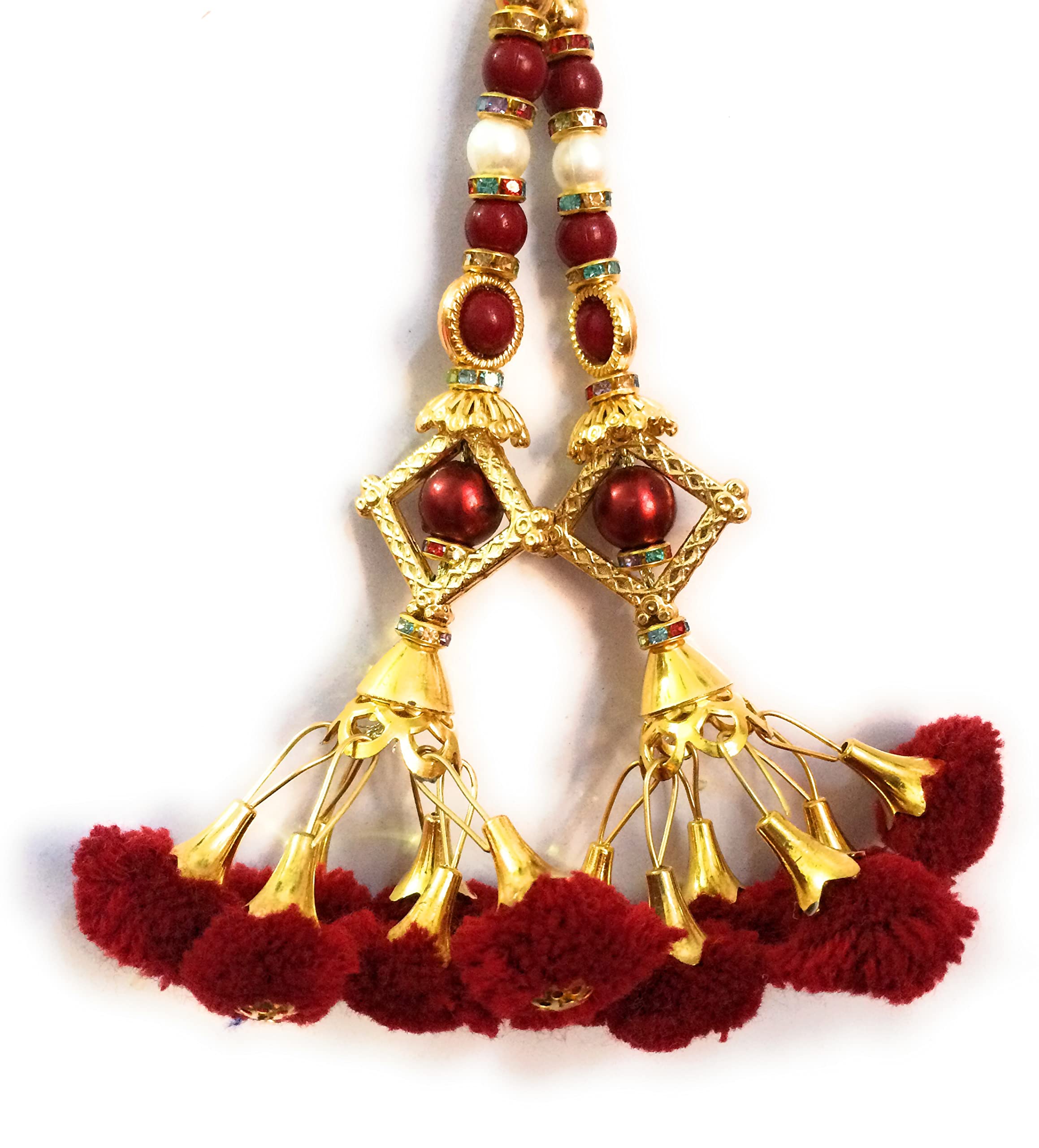 Libas FashionLibas fashion Latkan Handmade Blouse Sari Tassels Hanging Ethnic Cotton Pom Pom Bell Teasel,Lehenga Fancy Color Black 2 PC (Maroon)