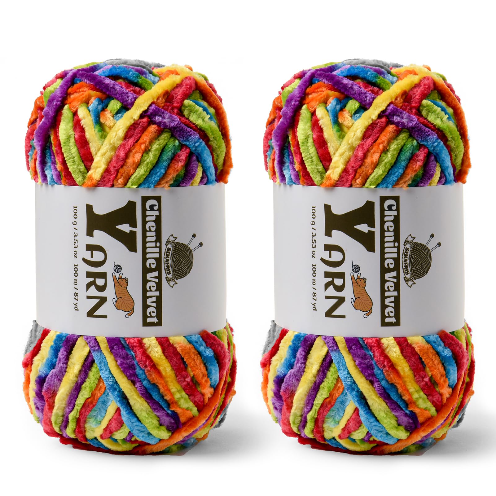 Chenille Crochet Rainbow Yarn 2 Pack