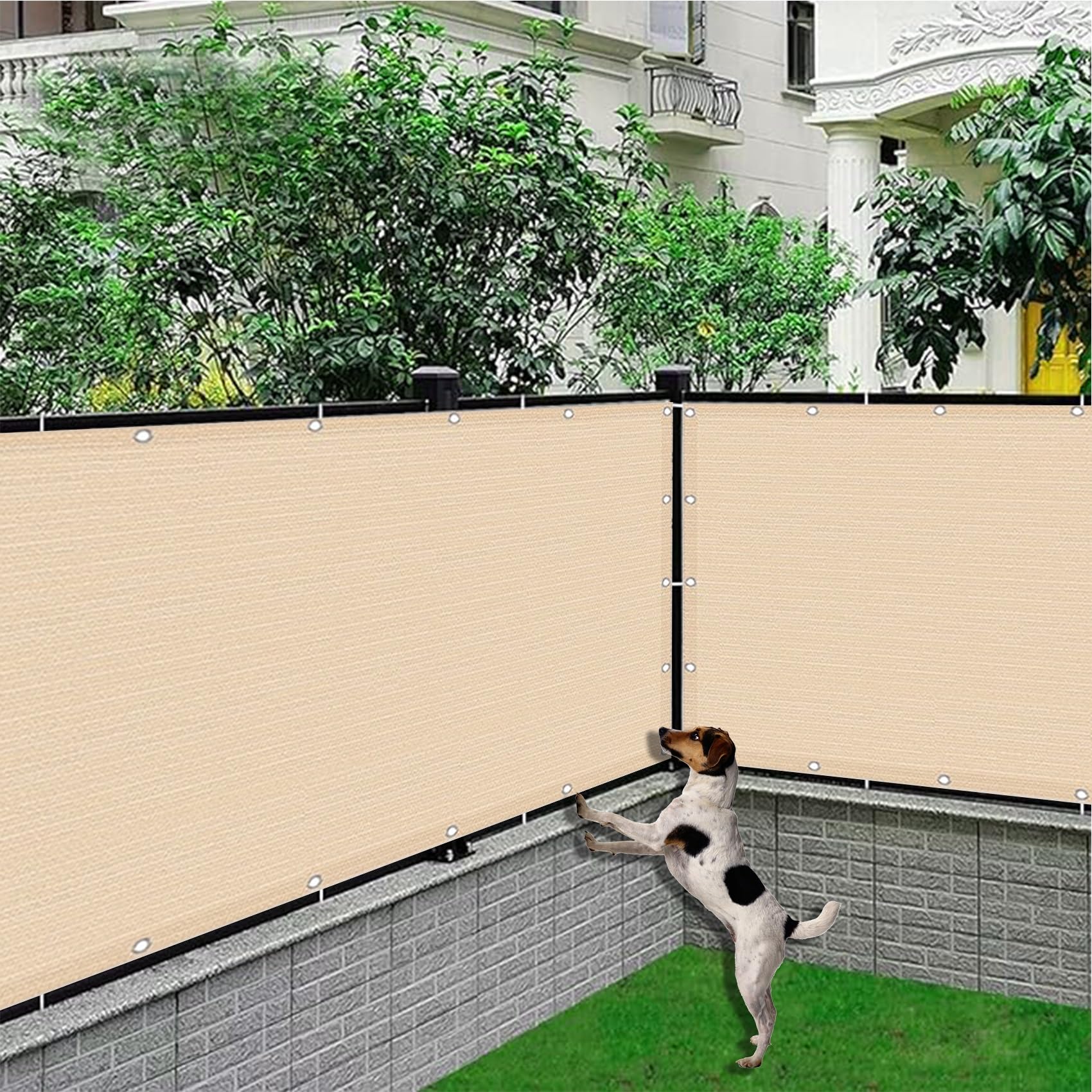 Kremowy pokrowiec na ogrodzenie balkonowe, 105 x 470 cm, oddychająca, ochrona przed promieniowaniem UV, wiatroszczelna, ochrona przed podglądaniem, z oczkami, do dekoracji ogrodu i prywatności na