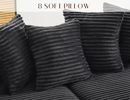 Miniatura 6 de Sofá modular de 110 pulgadas, sofá en forma de L con diván, sofá de pana esponjosa con asiento profundo para sala de estar (negro)