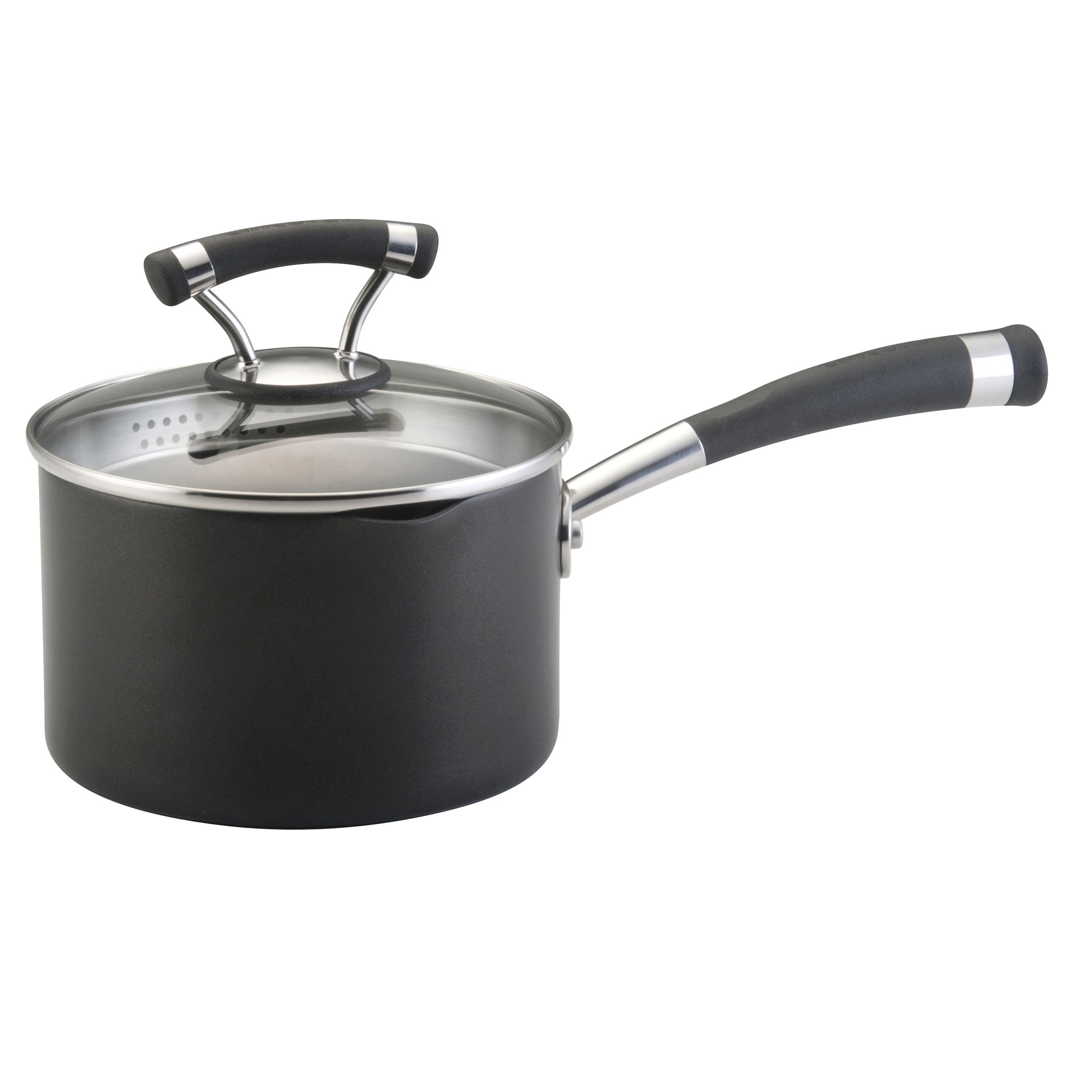 Circulon Contempo Hard Anodized Nonstick Sauce Pan/ Saucepan with Straining and Lid, 2 Quart, Black