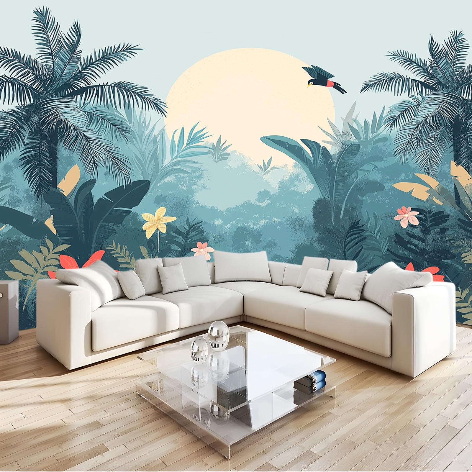 Papier Peint Panoramique Tropical intissé durable tapisserie jungle orange