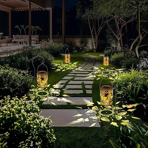 Miniatura 5 de Paquete de 2 faroles solares impermeables para exteriores, decoración de jardín de mariposas, regalos de cumpleaños para mujeres, mamá, abuela,