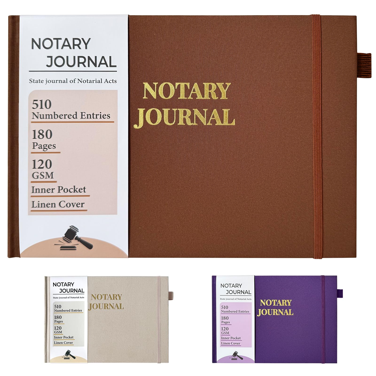 Notarjournal, Logbuch, Leinen-Notarbuch mit 510 Eintragungen, Notar-Logbücher, Notarielle öffentliche Zeitschrift für Notarakte, Notarbedarf mit Sichtschutz, 120 g/m² dickes Papier, 25,4 x 17,8 cm (10