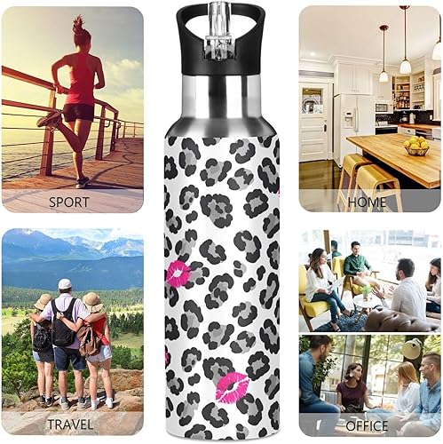 Miniatura 5 de Stainless Steel Vacuum Insulated Water Bottle 32 Oz, BPA-Free Sport Water Bottle Insulated for Gym Outdoor Travel School, Bold Black Gray Leopard