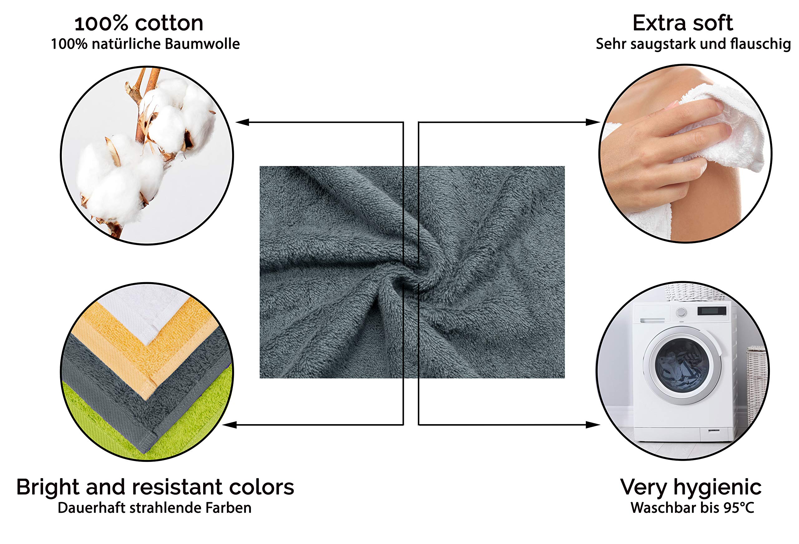 ZOLLNER Zestaw 6 Ręczników 100% Bawełna 50x100 cm 520g/m2 ÖkoTex Szare