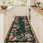 Boho Long Bathroom Runner Rug 2x6 Washable Non Slip - Soft Low-Pile Stain Reistant Rugs for Kitchen, Laundry Room, Hallway Runner - Neutral Floral Design Décor, Beige with Pink