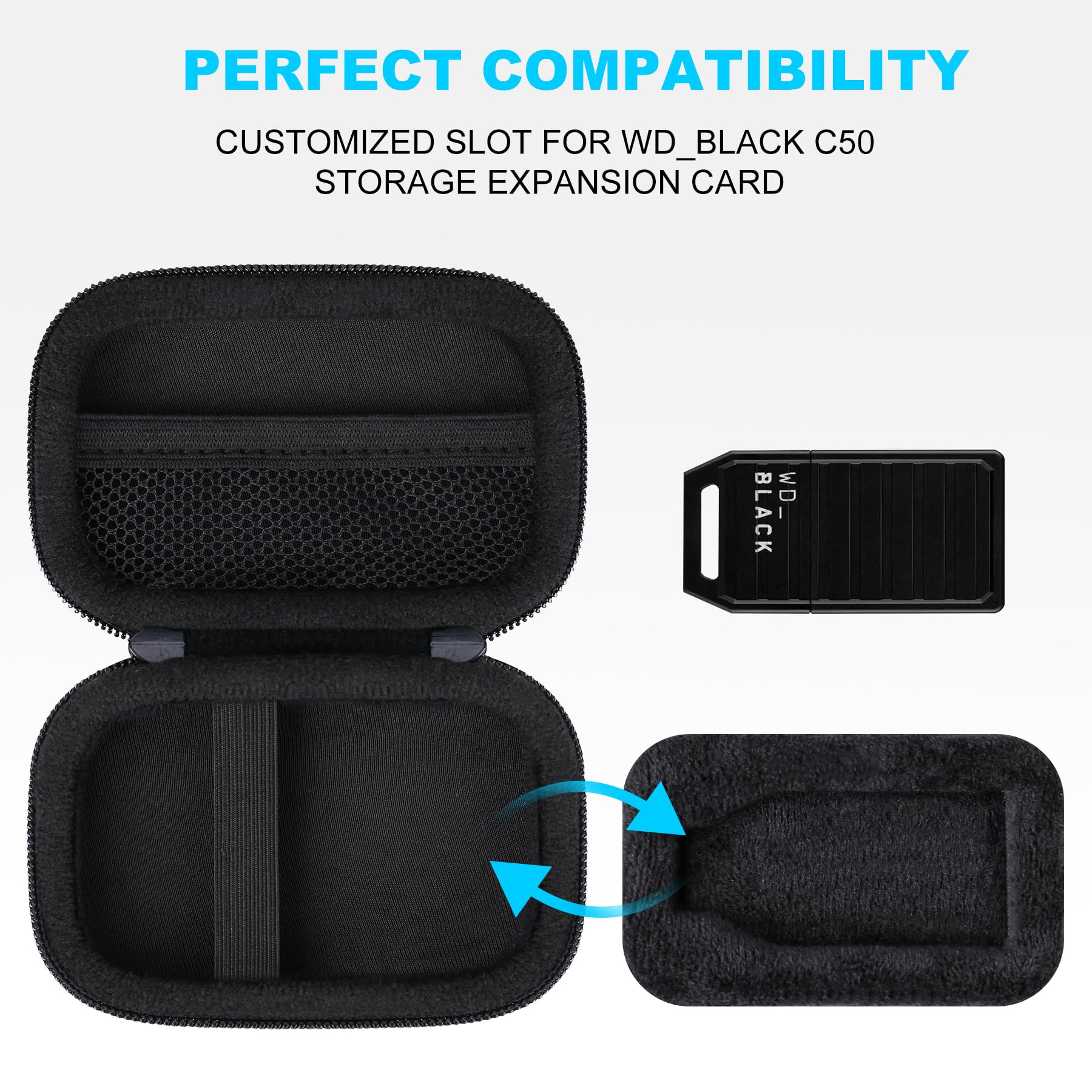 Lacdo Hard Carrying Case for WD_BLACK 1TB C50 Storage Expansion Card for Xbox Series X|S Solid State Drive WDBMPH5120ANC / WDBMPH0010BNC 512GB 1TB External SSD EVA Shockproof Storage Travel Bag, Black