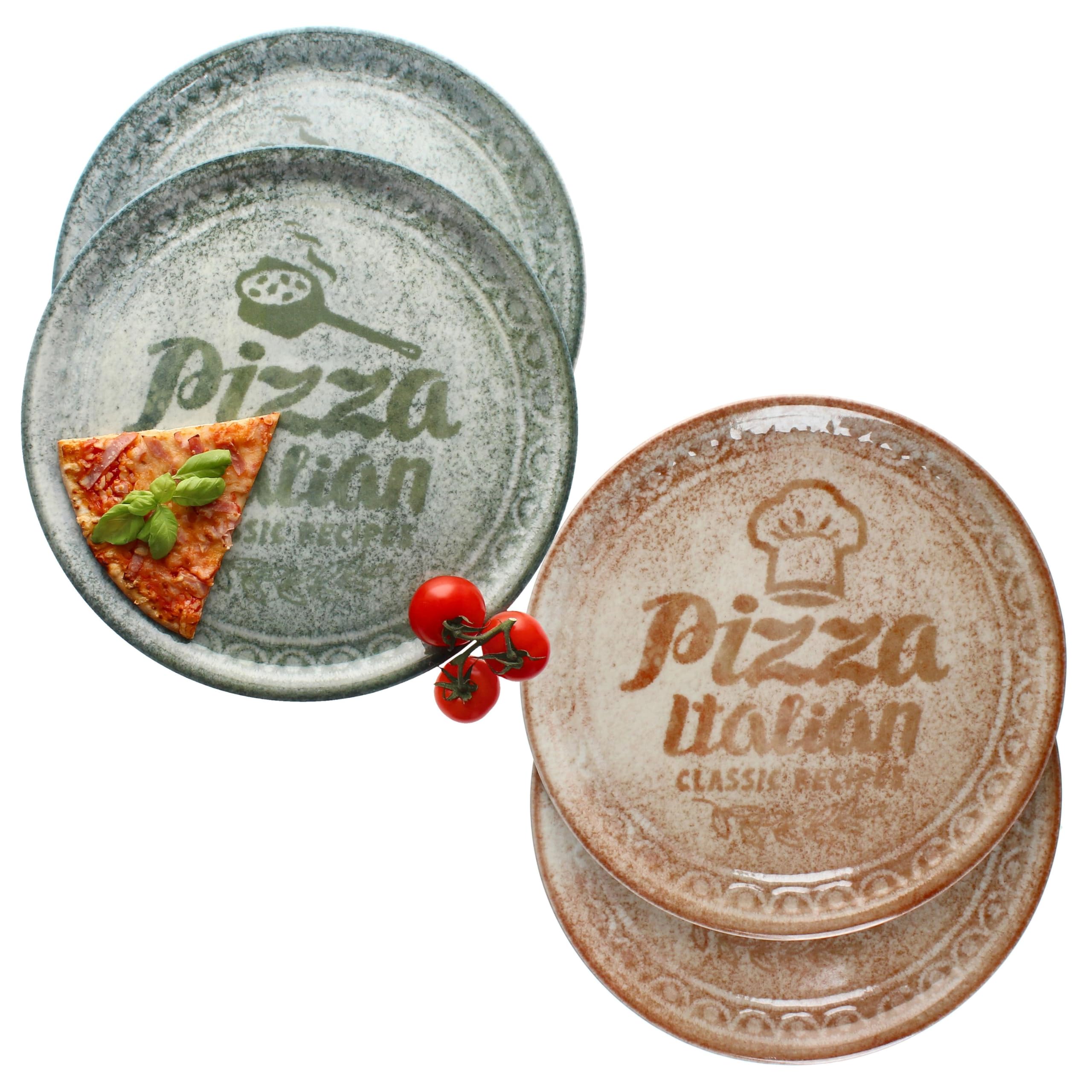 MamboCat 4er Set Pizzateller creme & grün I 33 cm I für 4 Personen I