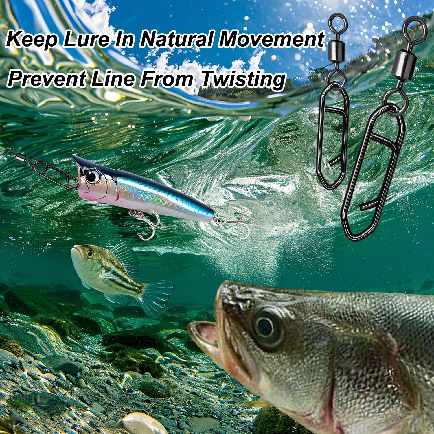 Snap Swivels Fishing Speed Clips for Quick Change, 70pcs Fishing Power Clips Barrel Swivels High Strength Clips Snap Freshwater Saltwater Popper Crankbait Lures Quick Snaps Connectors 6 Sizes - Image 4