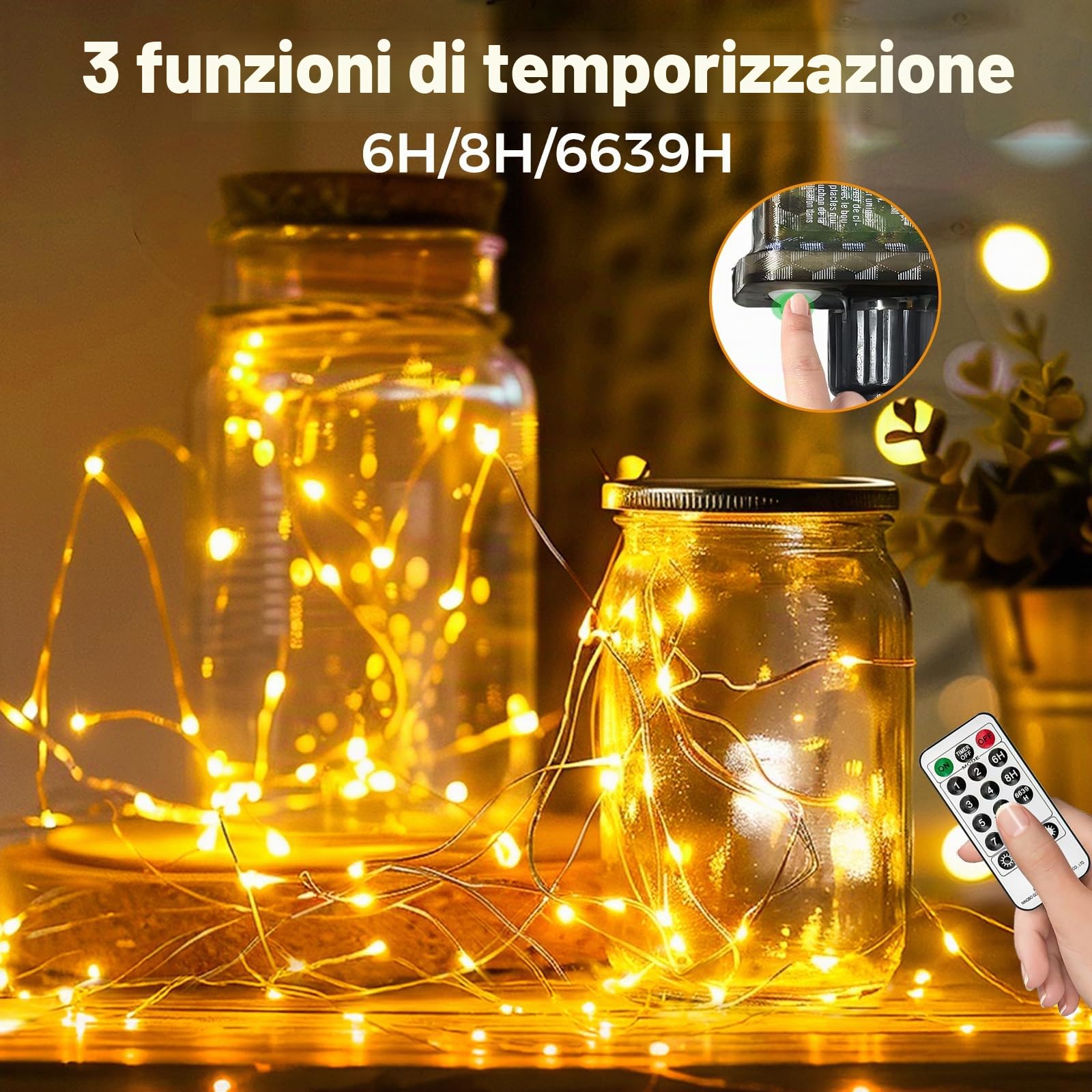 btfarm Ghirlanda luminosa per interni con telecomando, 50+5M 500 LED Ghirlanda per esterni con timer IP65 impermeabile, 8 modalità filo di rame luci fatate per camera da letto Natale matrimonio festa