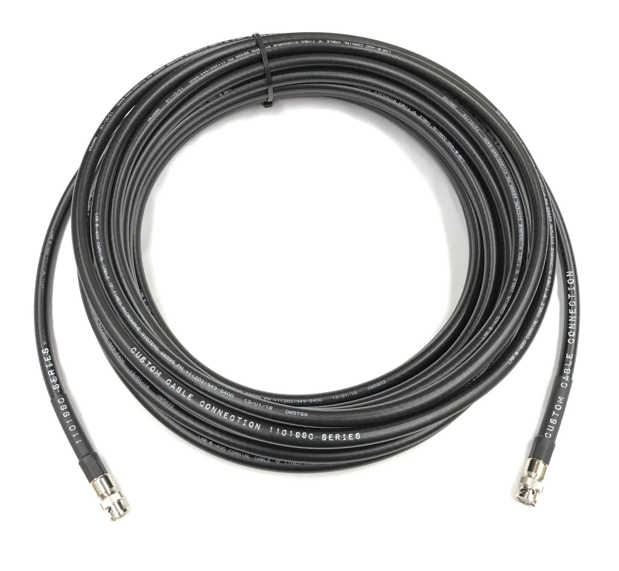 Custom Cable Connection 40 Foot BNC Male to BNC Male LMR400 Times Microwave 50 Ohm Coax Low Loss Antenna Cable for Ham Radio, WLAN, CB Radio and WiFi Antenna Feeders
