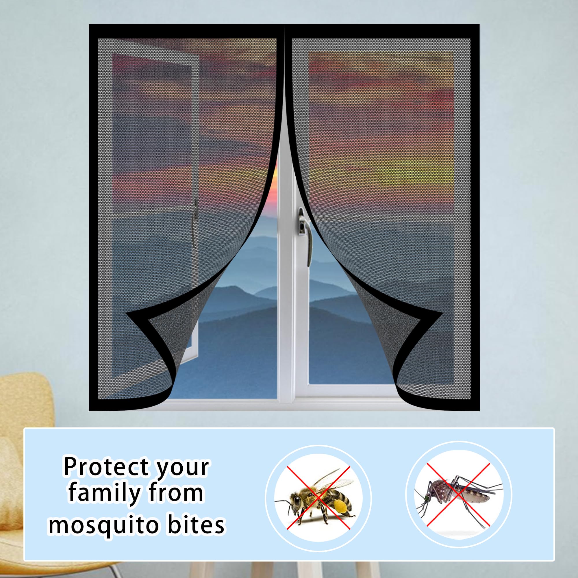 Fliegennetz Fenster Magnet 205 x 206 cm Insektenschutz Magnetvorhang Fliegennetz Moskitonetz Ohne Bohren mit Starkem Klettband für Terrassentür Und Fenster, Weiß