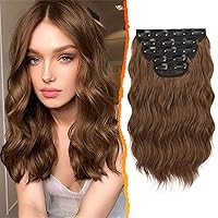 Vista 31 de BARSDAR Extensiones de cabello con clip - Extensiones de cabello onduladas de 20 pulgadas con reflejos - 5 piezas de extensiones de cabello