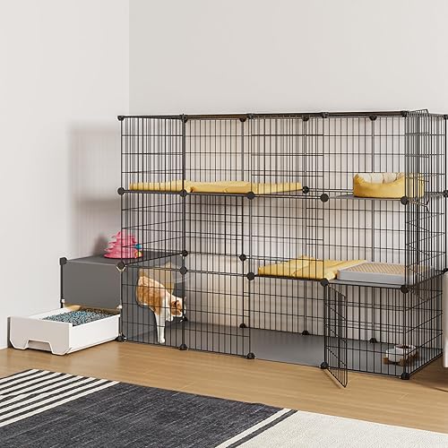 Miniatura 9 de Jaula para gatos con caja de arena, recintos para gatos de 4 niveles, corralito grande, desmontable, alambre de metal, jaula para interiores, lugar