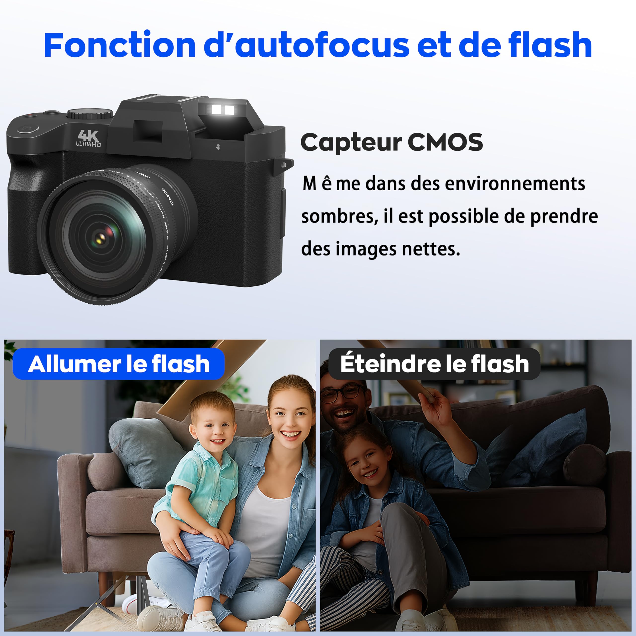 Appareil Photo Numérique 5K Ultra HD-64 MP Grand Angle, Écran orientable 180° 3 Pouces, Zoom numérique16x, Carte SD 32Go et 2 Batteries Li-ION, Léger et Portable pour Voyagexs et étudiants