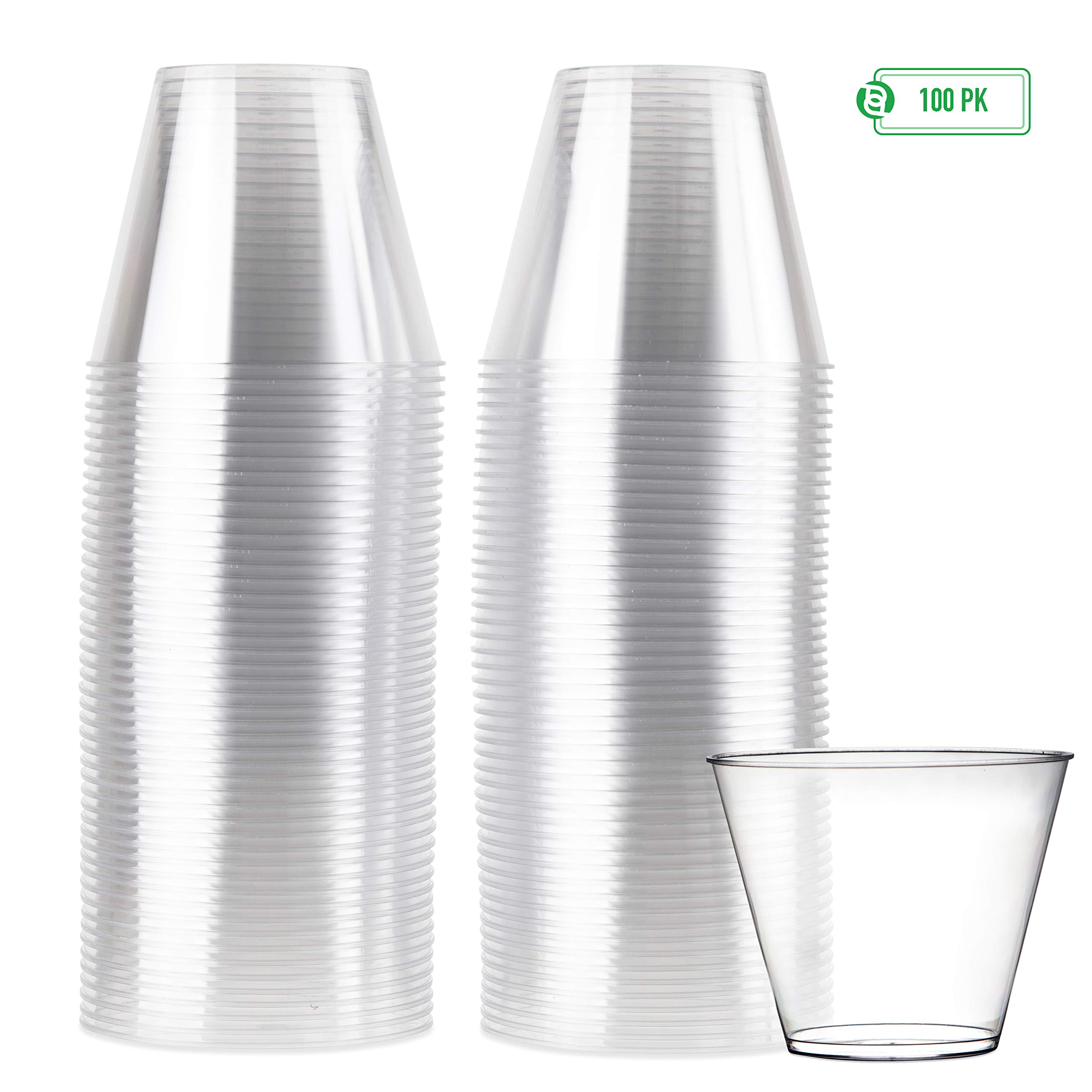 Vasos de plástico transparente | vasos desechables de 9 onzas | Vasos de estilo antiguo para bebidas y fiestas, excelente para vino, cócteles y ponche | 100 unidades