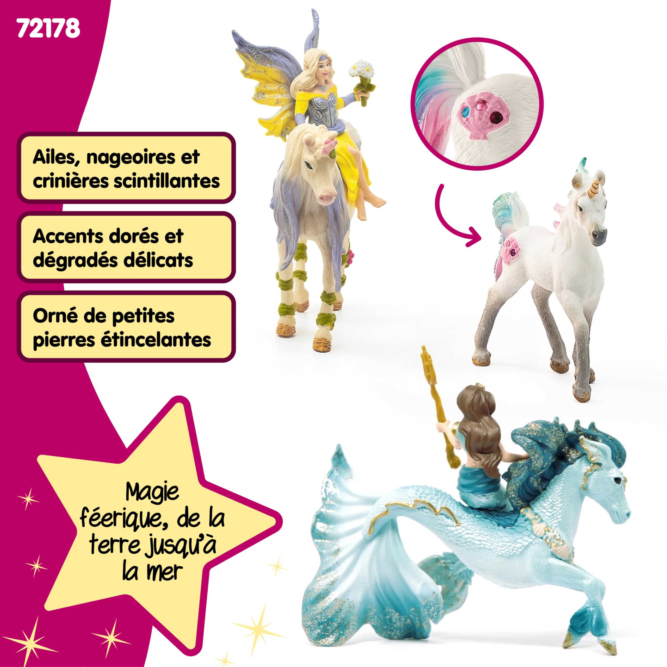 Schleich Bayala – Coffret 5 Figurines : Fée Feya, Sirène Eyela, Pégase Et Licorne Marine, Dès 5 Ans