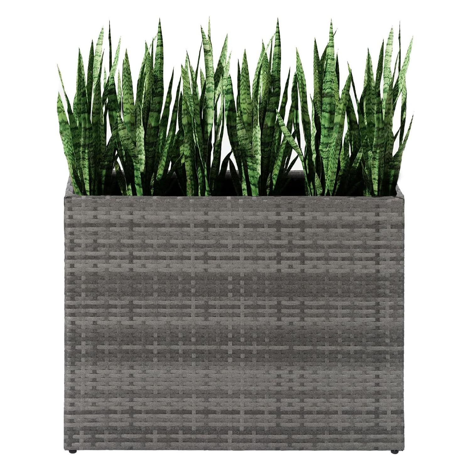 Taylor & Brown Grey Tall Rectangular Rattan Wicker Planter With Removable Liner Large Indoor Outdoor Planters Flower Plant Pots Garden Box Patio Front Porch 61Cm (H) X 81Cm (W) X 28Cm (D) (Grey)