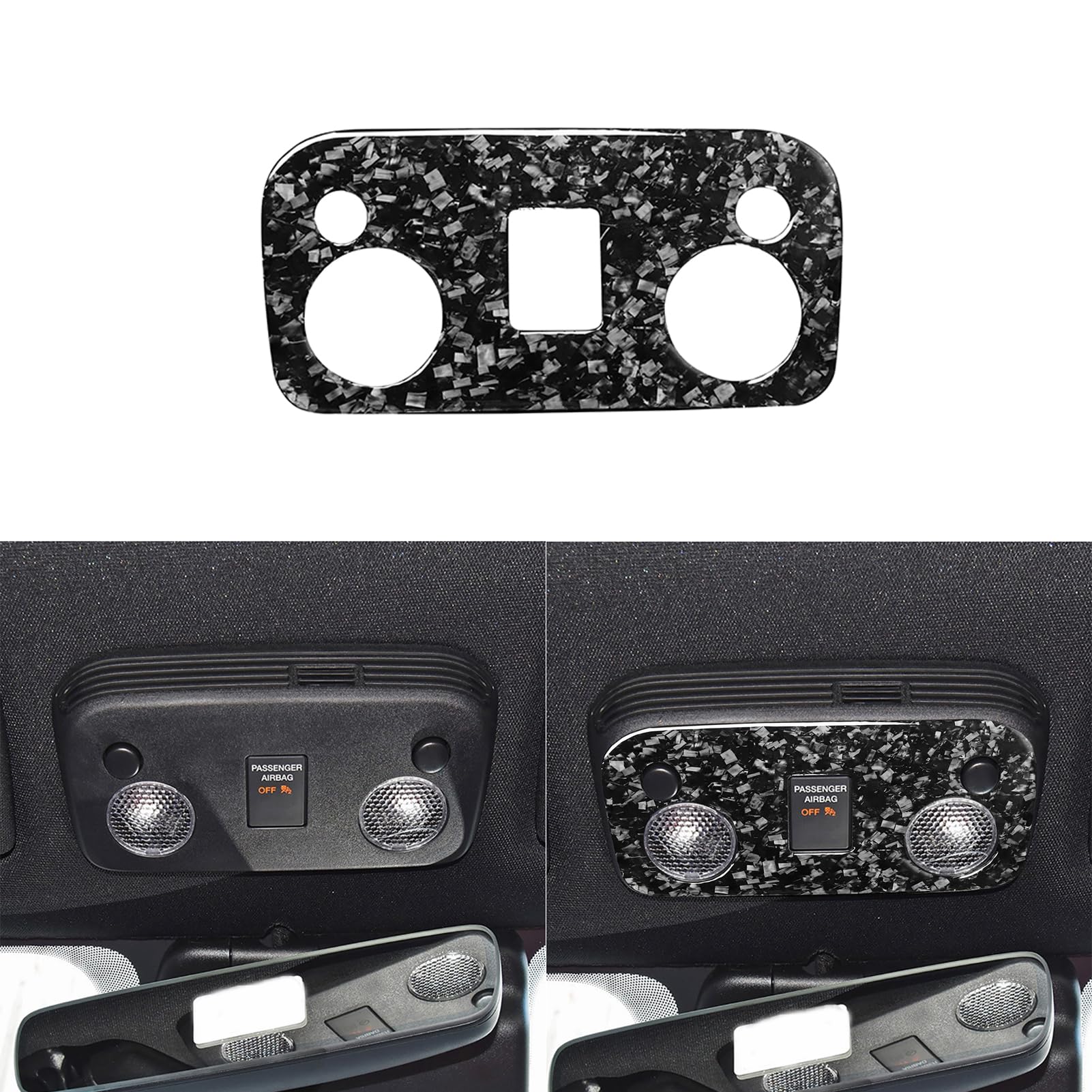 Car Front Roof Reading Light Control Panel Reading Lamp Cover Trim Sticker Glossy Black Forged Carbon Fiber Decoration Compatible with Ford Mustang 2015-2020 Auto Interior Accessories-Type A
