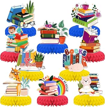 Book Theme Party Decorations,10 PCS KSKSPE Book Centerpieces for Tables Honeycomb Centerpieces 3D Book Theme Party Decor Supplies Boys Girls