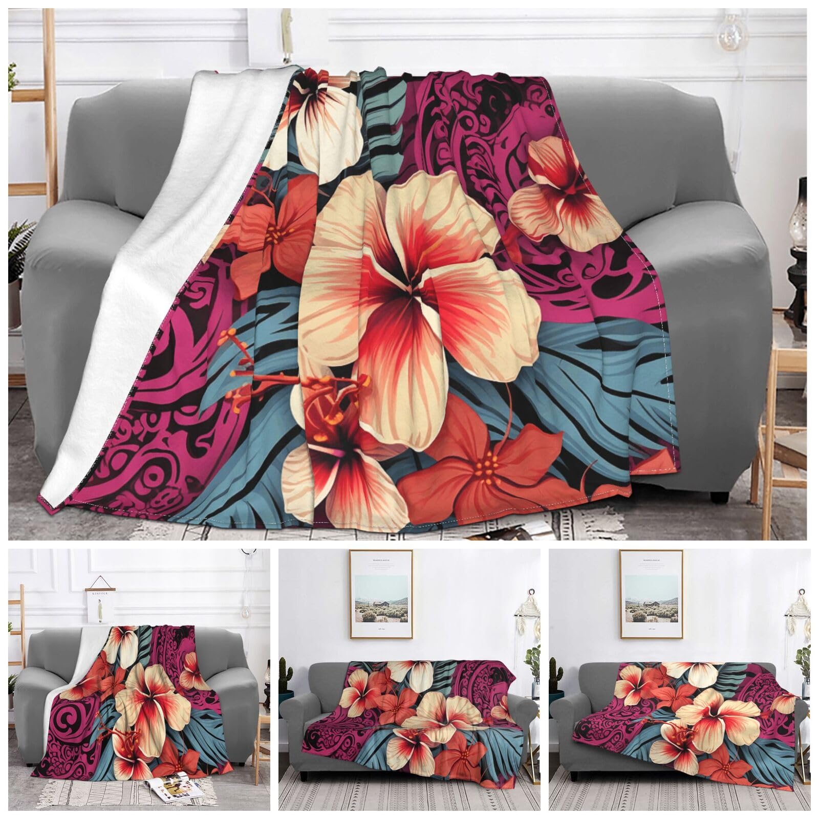 Couverture en flanelle hawaïenne 203x152 cm jeté de canapé en peluche douce