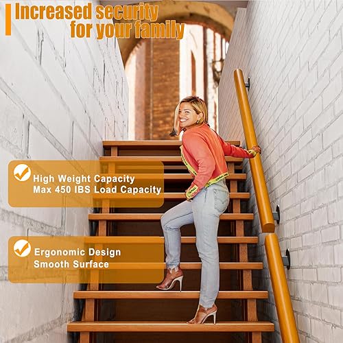 Miniatura 3 de Barandillas de madera para escaleras interiores, barandilla antideslizante de seguridad de 5 pies, pasamanos de pino profesional, kit completo de