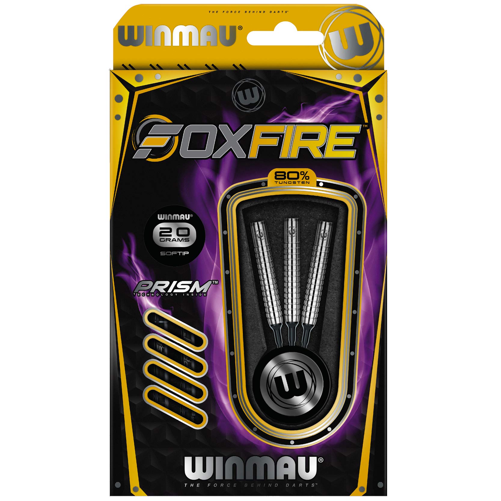 WINMAU Foxfire 20g Ensemble de Fléchettes Softip en Tungstène avec Vols Prism et Arbres (Tiges)