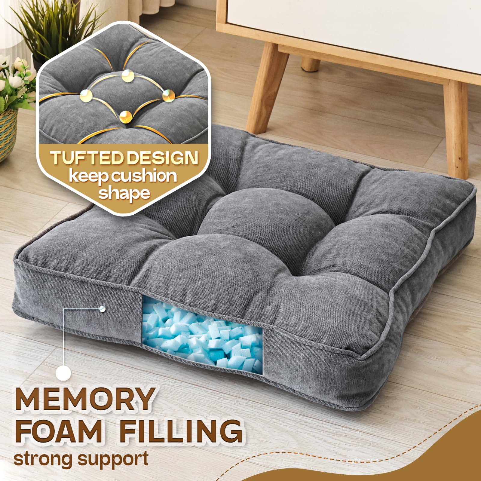 AS AWESLING 55cm x 55cm Floor Pillows Set of 2, Grey, 55CM × 55CM - Image 2